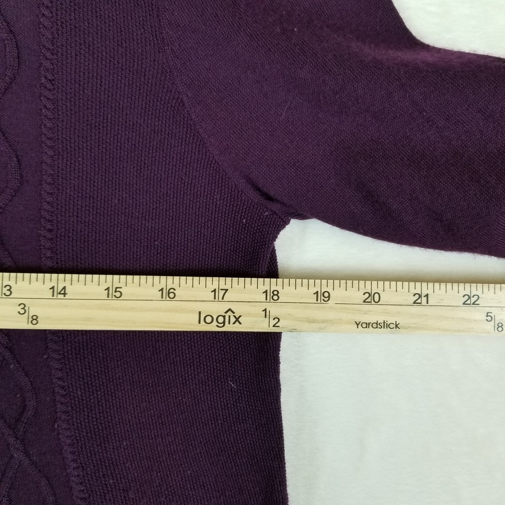 Brooks Brothers Sweater Women L Purple Saxon Wool Cable Knit Back Button - Picture 5 of 7